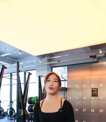 Crystal Lai presenting Chrome 2.0 on the club's strength floor.