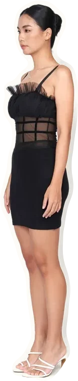 A model wearing the Corset Dress in black.